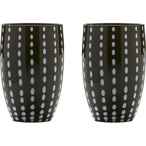 Zafferano Perle Bicchiere Nero - Vetro Colorato Soffiato a Bocca, 32 cl, Lavorato a Mano - Set da 2 Tumblers Artigianali per Acqua o Cocktail (1/2)