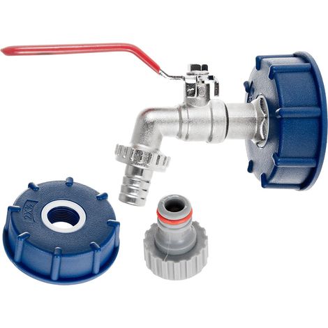Garronda Adaptateur IBC S60x6 avec Robinet de Vidange Filetage Mâle 1/2" 3/4" Raccord de Tuyau 1/2" et Embout pour Raccord Rapide Accessoire Cuve IBC GD-0209