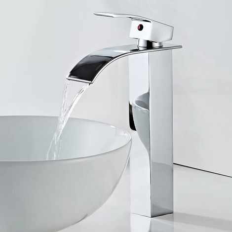 Chrome-plated stainless steel waterfall basin tap – ultra-thin waterfall spout – ceramic internal core (1/5)