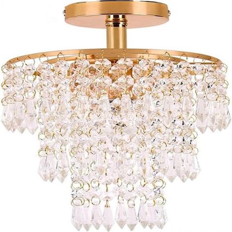 Plafonnier LED doré orné de cristaux, style moderne et luxueux, idéal pour chambre, salon, cuisine ou balcon. (1/5)