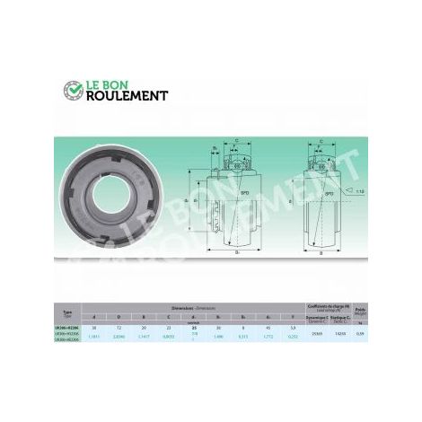 Roulement de palier UK306+H2306