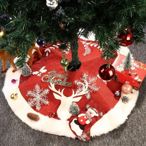 Falda para árbol de Navidad, falda para árbol de piel sintética blanca como la nieve, Navidad roja/blanca, tapete blanco artificial para árbol, cubierta para árbol de Navidad (92 cm/36 pulgadas) (1/4)