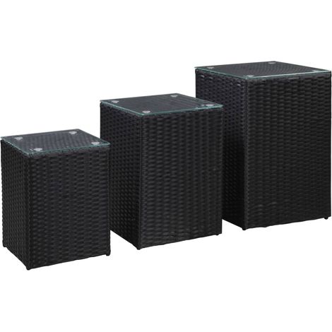 Lot de 3 Tables d'Appoint Chevet,Bout de Canapé et dessus en verre Noir Résine tressée -GB23407 (1/5)