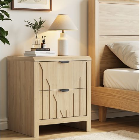 Comodino effetto rovere con 1 cassetto e ripiano, design moderno con rilievo decorativo (1/5)