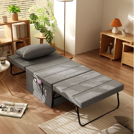 Lit pliant 188x75x38 cm gris – dossier 5 positions, avec matelas (1/5)
