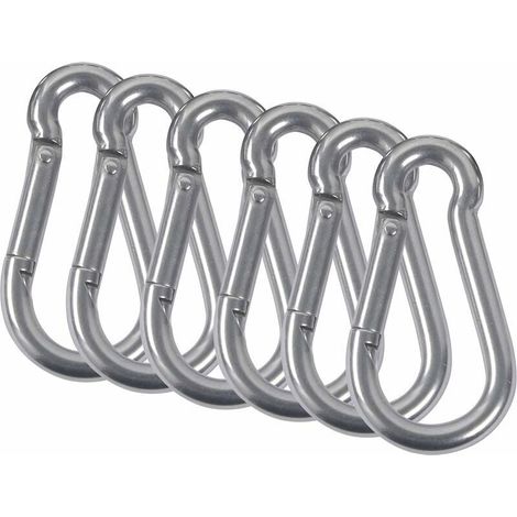 6PCS Mousquetons Acier Inoxydable 304 Mousqueton Pompier Ressort avec Mousqueton de Fixation pour Camping Randonnée Hamac Balancoire M8 (1/4)