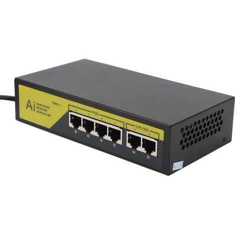 Switch PoE 6 ports : 4 ports PoE 10/100 Mbps, 2 ports UP Link 10/100 Mbps, 65 W. Compatible avec caméras IP, points d'accès Wi-Fi et téléphones IP. Prise européenne. (1/5)