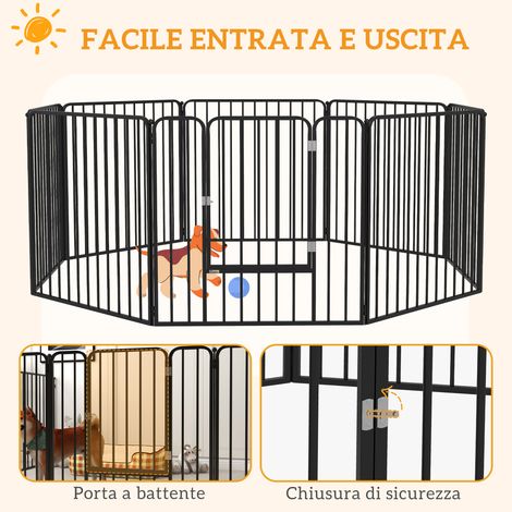 Box pour chien 8 panneaux, en acier noir 164x164x80 cm, avec 9 piquets, modulable, usage intérieur et extérieur (1/5)
