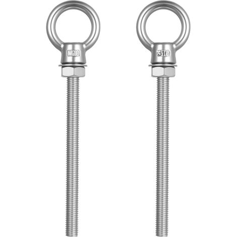 2 Pcs Boulons à Oeil Longs M10 x 120 mm, Vis à Anneau de Levage en Acier Inoxydable 316, Anneaux de Levage avec Filetage pour Piton à Visser Inox, Fixation et Suspension (1/5)