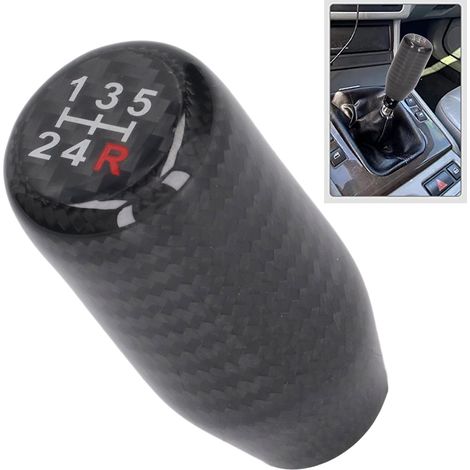 Pomello del cambio in fibra di carbonio nera a 5 marce, tocco confortevole e superficie liscia, compatibile con Acura Mazda Mitsubishi (1/5)
