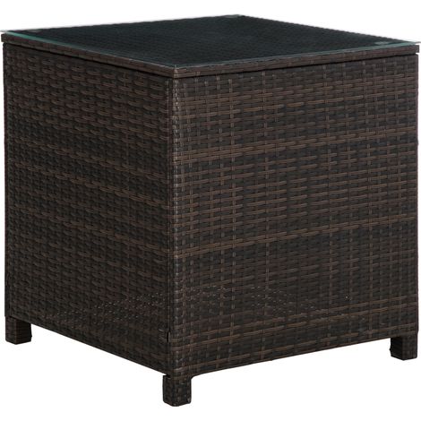 Rattan Garden Furniture Side Table Patio Frame Tempered Glass New - Brown