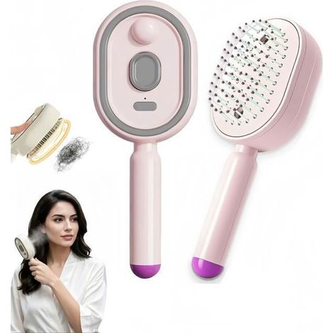 Peigne massant électrique à coussin d'air et brumisateur, Brosse à cheveux avec brume fine, Démêlage doux, Massage du cuir (Rose) (1/4)