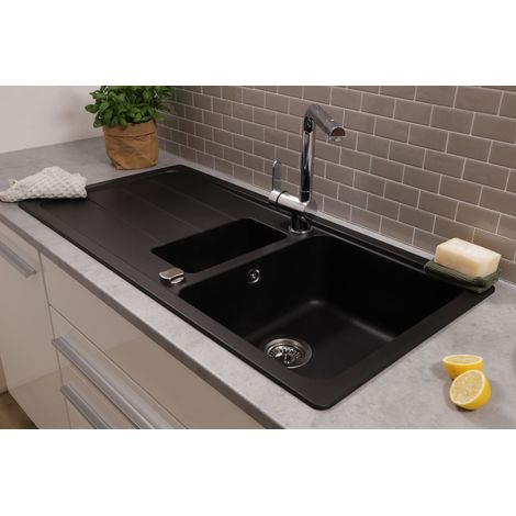 Küchenspüle Einbauspüle Spülbecken Granitspüle 100 x 50 Schwarz Respekta Austin