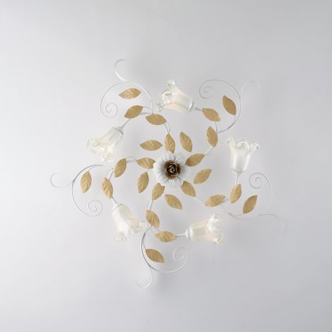 Plafoniera in ferro laccato bianco shabby 5 luci H.17 - Ø80