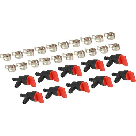 90°-Vergaseranschluss mit Absperrventil + 20 Klemmen für 1/4 Zoll – Modelle 698181/494539/697944/35857 – 10er-Packung aus Kunststoff und Metall (1/4)