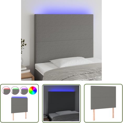 The Living Store Tête de lit à LED Gris foncé 100x5x118/128 cm Tissu - Tête De Lit Led - Têtière De Lit - Éclairage Led - Chambre À Coucher - Décoration Murale (1/5)