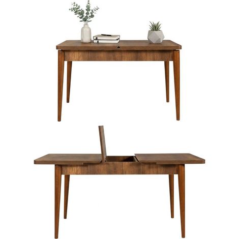 Dmora - Tavolo allungabile Atsula, Consolle con allunghe, Tavolo da pranzo multiuso, Ripiano estensibile da cucina, 130x80h77 cm, Noce, con imballo rinforzato, con imballo rinforzato