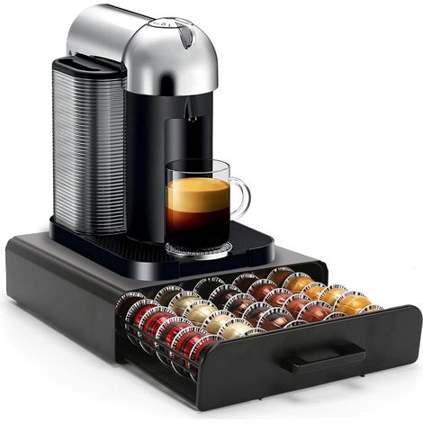 Soporte para 60 cápsulas, base para cafetera con cajones para guardar cápsulas, dispensador/organizador de cápsulas de metal.