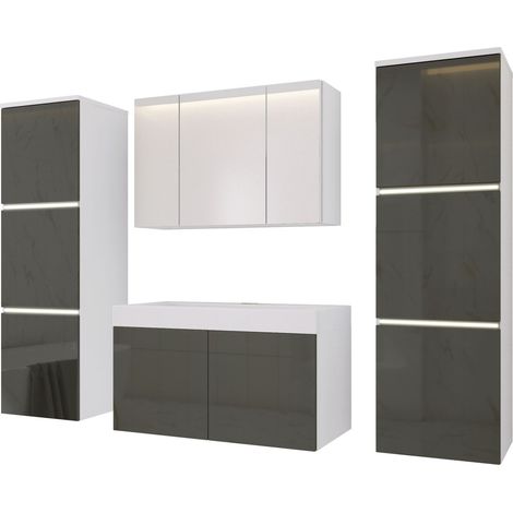 Set mobili da bagno, Bianco Opaco, Grigio Lucido, 160 x 130 cm (1/4)