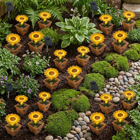 10er Set LED Solar Leuchten Blüten Sonnen Blumen Garten Topf Pflanze Außen Dekorationen Lampen IP44