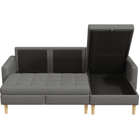 Canapé d’angle gris 3 places avec rangement, méridienne réversible, convertible en couchage, tissu non-tissé, 212 × 130 × 86 cm (1/5)