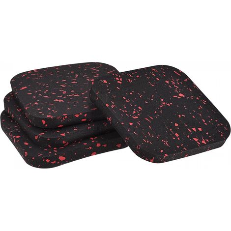 4er-Set rutschfeste Gummimatten (100 x 100 x 10 mm) für Möbel, Betten, Waschmaschinen und Wäschetrockner - Schwarz/Rot