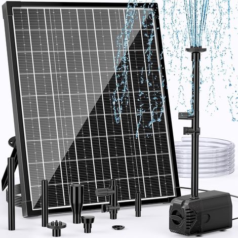 Pompe solaire de fontaine 20 W, 1200 l/h, avec 4 modes de pulvérisation, débit réglable et protection contre les erreurs d'eau, pour bassins de jardin, aquariums, cascades (1/5)