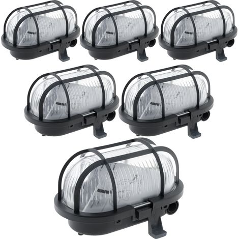Zenitech – Lot de 6 hublots ovales 60W IP44 E27 – Vasque en verre résistante à 650°C – Socle en plastique haute résistance – Pour espaces humides