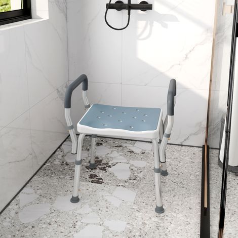 Tabouret de douche pour personnes âgées et handicapées avec accoudoirs. hauteur réglable. patins antidérapants. bleu