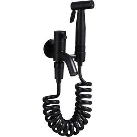 Robinet de lavabo de balcon tout cuivre avec douchette, tuyau flexible de 5 mètres - 1 ensemble, noir