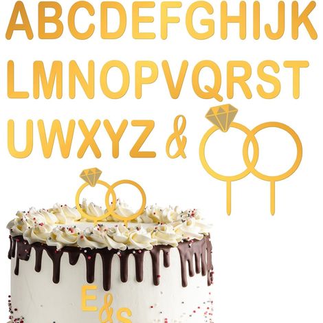 Decorazione per torta personalizzata, decorazione per torta su misura, decorazione per torta nuziale con lettere, decorazione per torta nuziale, motivo anello di diamanti, kit di 26 decorazioni, decor (1/5)