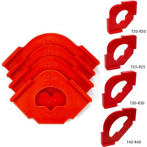Jeu de 4 Gabarits Rapides pour Arrondis et Anglaises de Défonceuse (R20T20/R25T25/R30T30/R40T40) (Rouge) (1/5)