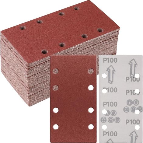 50 Pièces Papier a Poncer, 93 X 185mm Feuilles Abrasives 100 Grains Abrasives Papier pour Ponceuse Vibrante Polir et Enlever La Rouille (1/5)