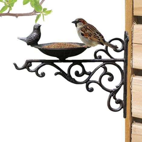 Mangeoire à oiseaux murale vintage en métal avec support pour lanterne, jardin, , terrasse, ferme, , porche et fenêtre (1/5)