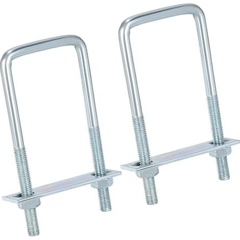 Pack de 2 supports d'arrimage boulons en U M10 en acier galvanisé - 60x150mm - avec contre-plaque et écrous M10 - supports d'arrimage pour remorques, camions, fourgonnettes, barres de toit (1/4)
