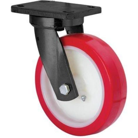 rueda giratora placa 10hlb125-pob nylon blanco-poliur.rojo eje bolas (1/2)