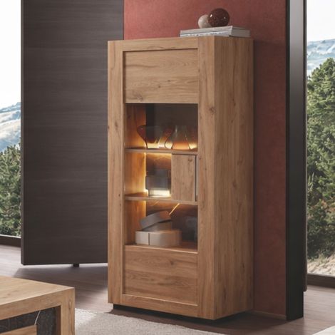 Vitrine moderne en bois 1 porte vitrée et LED RACHA (1/5)