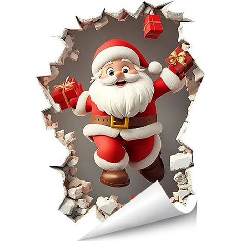 Autocollants de Noël Effet 3D Père Noël Grands Autocollants  Autocollants de Fête pour Fenêtre et Mur Pour Salon Bureau Cuisine Salle de Bain Fête Porte Toilettes Séances Photo (1/5)