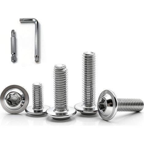 Lot de 20 vis à tête bombée M6 x 35 mm avec bride - Entraînement Torx - En acier inoxydable - Filetage complet - Pour pieds de table en bois, échafaudage (1/5)