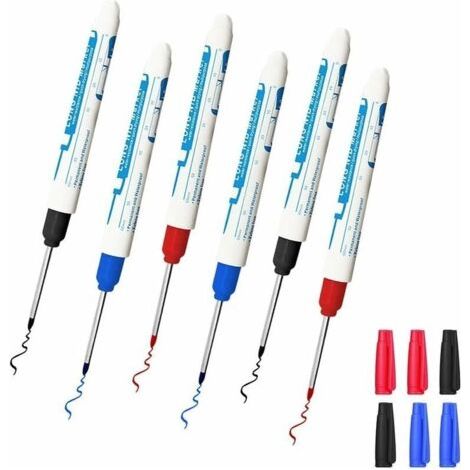 Lot de 6 marqueurs de trous de perçage – Crayons de menuisier – Crayon marqueur à pointe extra longue de 30 mm pour menuisier ou construction, pour bien travailler sur le bois, le plastique, l'acier e (1/5)