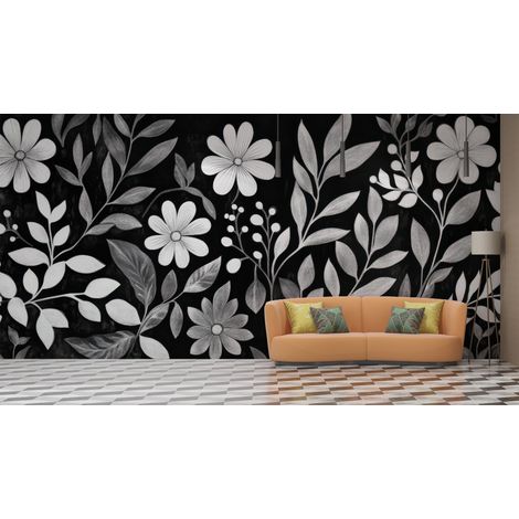 Papier peint fleuri - parterre de marguerites rétro - 150 x 250 cm (1/2)