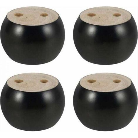 Set di 4 piedini rotondi in legno per mobili, alti 5 cm, per divano, letto, poltrona, armadio, con viti e nastro adesivo (neri) (1/4)
