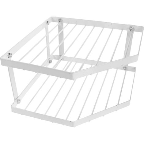 Étagère d'angle pour Comptoir Cuisine Blanche 34X12 CM Support Métallique Double Niveau pour Rangement Casseroles et Épices Organisateur Gain de Place Cuisine Compacte (1/5)