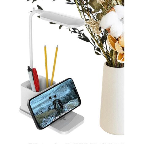 Lampe de bureau réglable, chargement sans fil, protection des yeux, chargement de téléphone, éclairage doux, blanche (1/4)