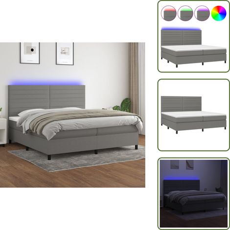 Sommier à lattes de lit et matelas et LED Gris foncé 200x200 cm - Sommier Tapissier - Lit Plateforme - Lit Avec Led - Matelas À Ressorts Ensachés - Têted Lit Ajustable (1/5)
