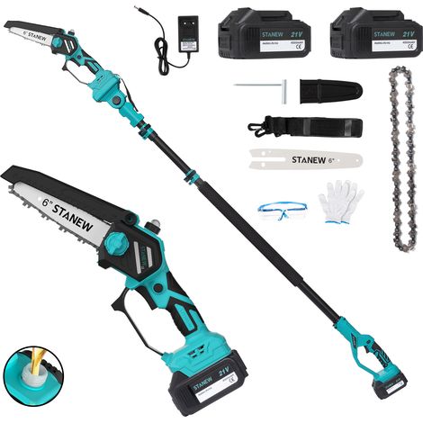 Stanew – Tronçonneuse télescopique 2 en 1 21V 600W – Moteur en cuivre 5100 tr/min – Longueur de travail jusqu'à 4,55 m – 2 batteries 4000 mAh