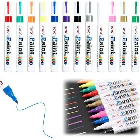 12 Acrylfarbmarker, Acrylfarbmarker für Stein, Keramik, Glas, Holz, Leinwand, 2 mm feine Spitze