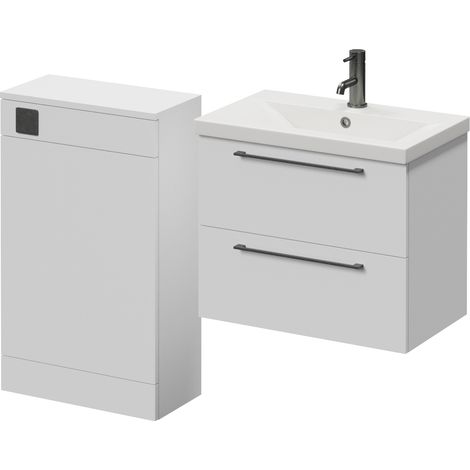 Napoli 390 Gloss White 1100mm Wall Mounted 2 Drawer Vanity Unit and Toilet Suite with Glide Basin - 1100mm - Gunmetal Grey 320mm HandleWithout Kingston Toilet Pan