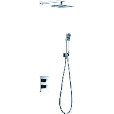 IMEX Einbau-Thermostat-Duschset Cíes Edelstahl-Messing 2-Wege-Ventilkörper Duschkopf 25 x 25 cm Chrom mit Einbaudose Imex-GPC009 (1/2)