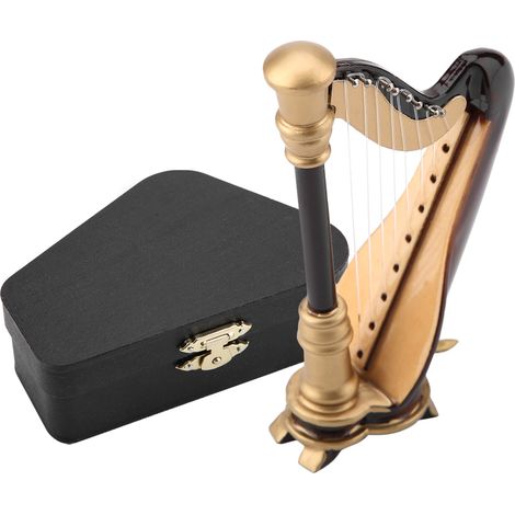 Harpe miniature en bois 3,5 pouces avec étui cadeau, modèle d'instrument, décoration musicale, objet de collection (1/5)
